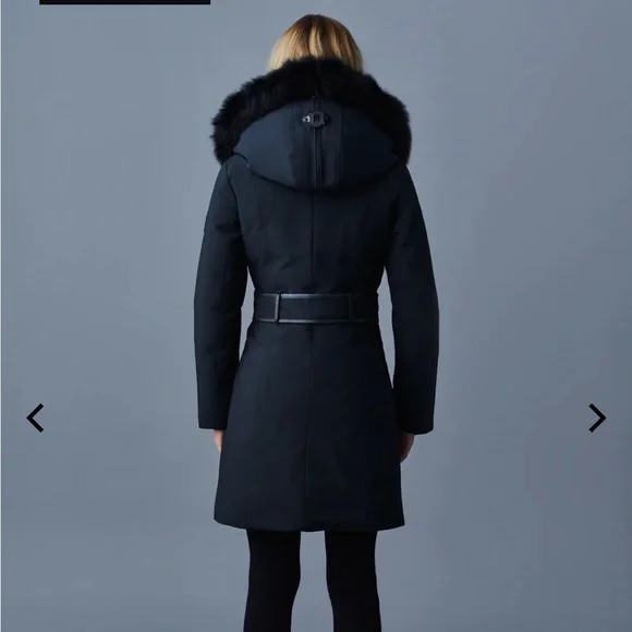 MACKAGE Trish down coat with blue fox fur Signature Collar, Like New, Black, S/P - Picture 4 of 7